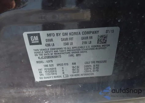 2013 Buick Encore Premium from USA, damaged, VIN KL4CJDSB5DB209173